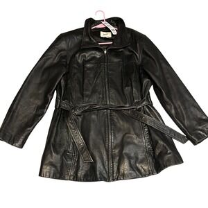 Jacqueline Ferrar Genuine Lambskin Leather Belted Jacket Black Women's XL